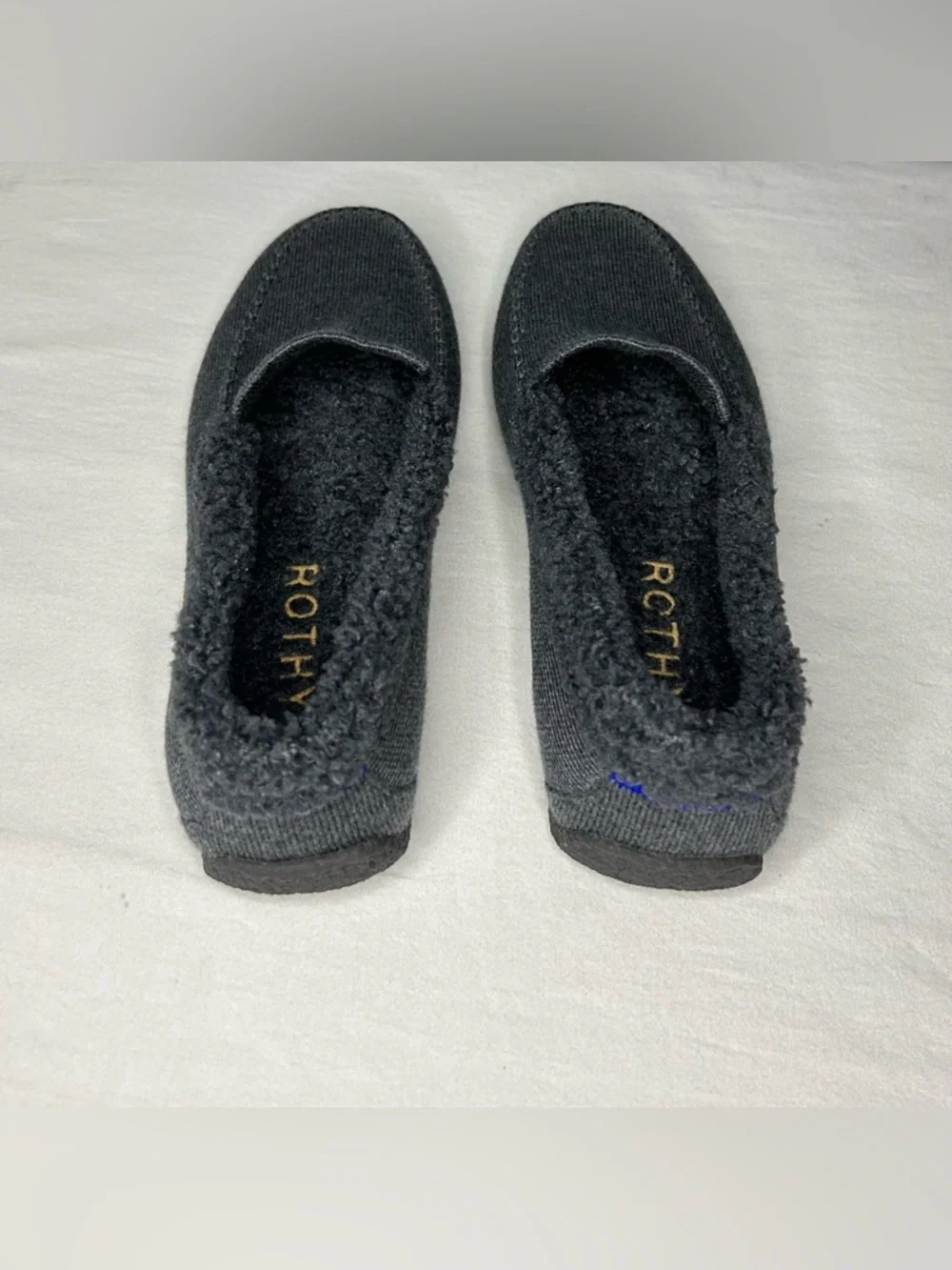 Rothys Shoes The Mens Slipper 8 Gray Knit Faux Shearling Merino Moccasin Loafers